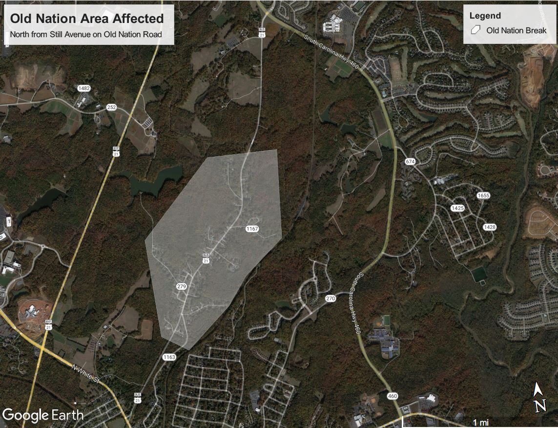 Old Nation Road water line break map- 8-23-22