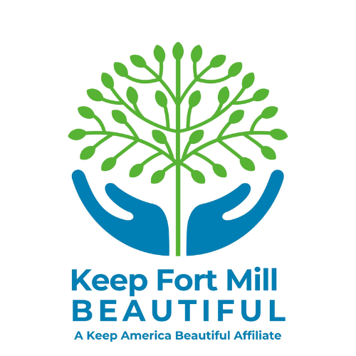 Logo shows stylized green tree with blue hands at base with words Keep Fort Mill Beautiful at bottom